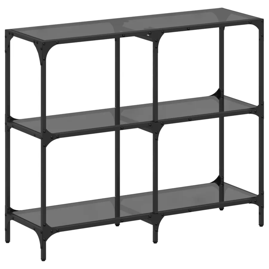 Table console avec dessus en verre noir 98x30x81 cm acier - 2