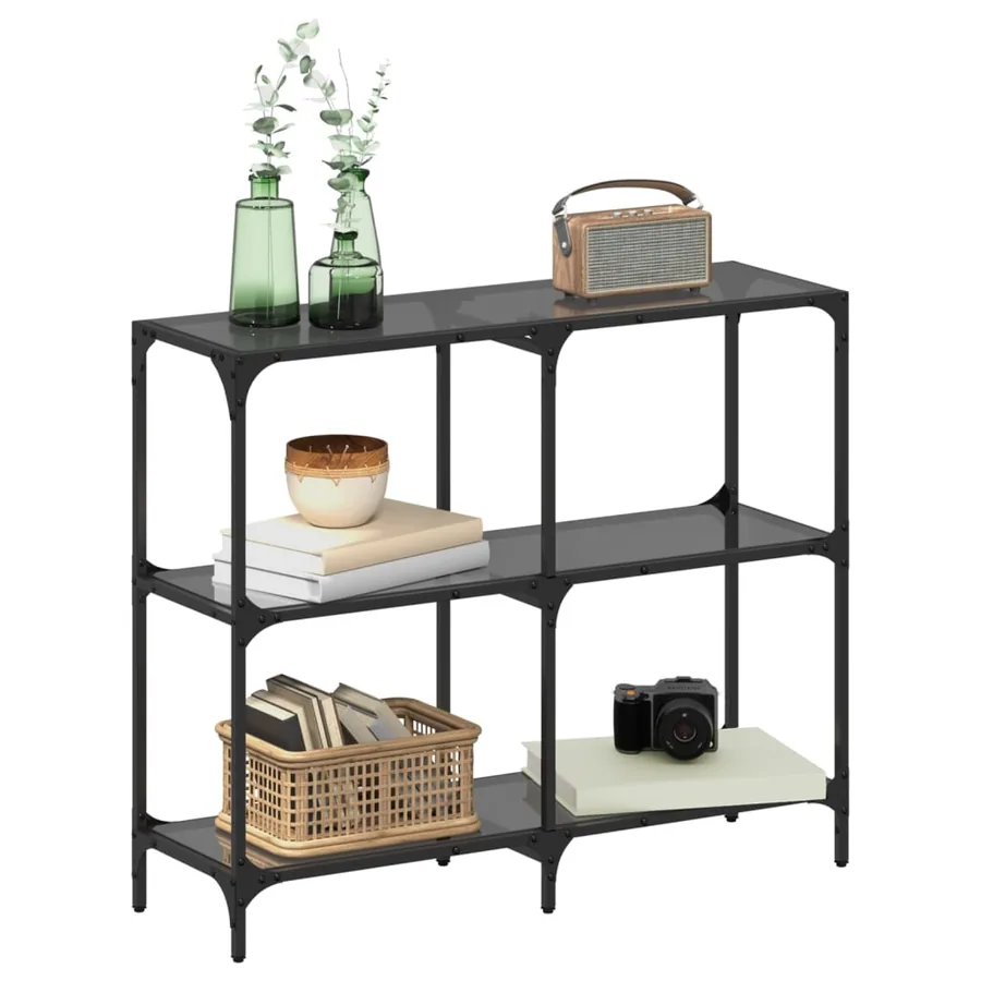 Table console avec dessus en verre noir 98x30x81 cm acier - 3