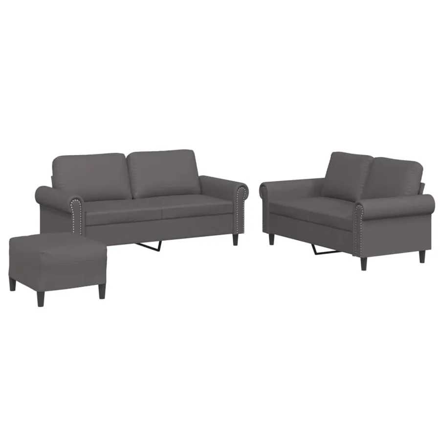 Ensemble de canapés 3 pcs avec coussins Gris Similicuir - 2