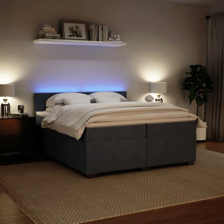Sommier à lattes de lit et matelas Gris foncé 200x200cm Velours - 4