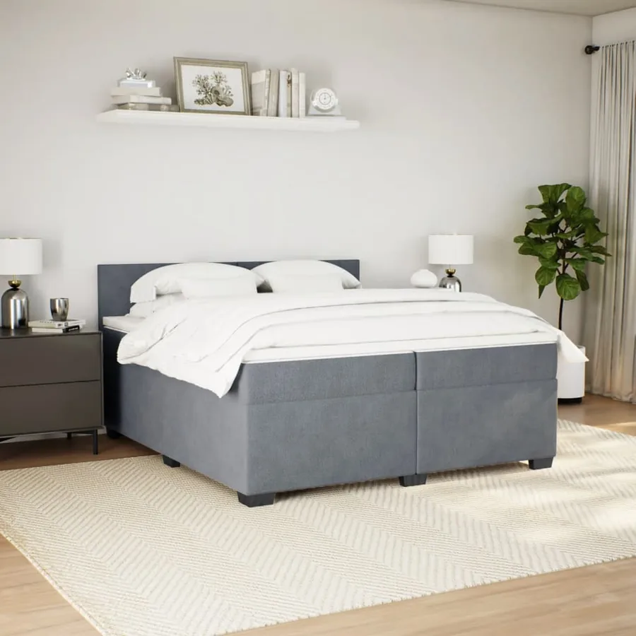 Sommier à lattes de lit et matelas Gris foncé 200x200cm Velours - 5