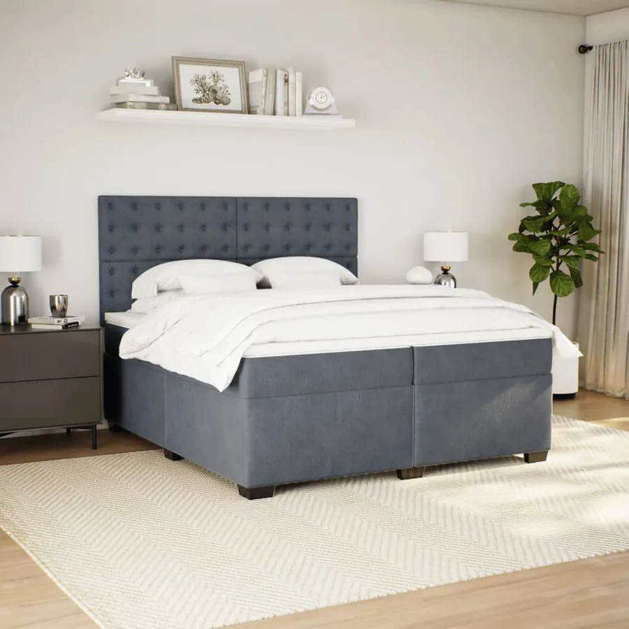 Sommier à lattes de lit et matelas Gris foncé 200x200cm Velours - 3