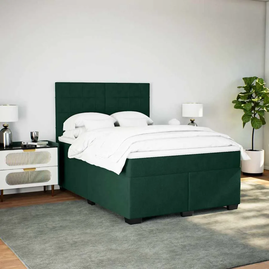 Sommier à lattes de lit et matelas Vert foncé 140x190cm Velours - 3