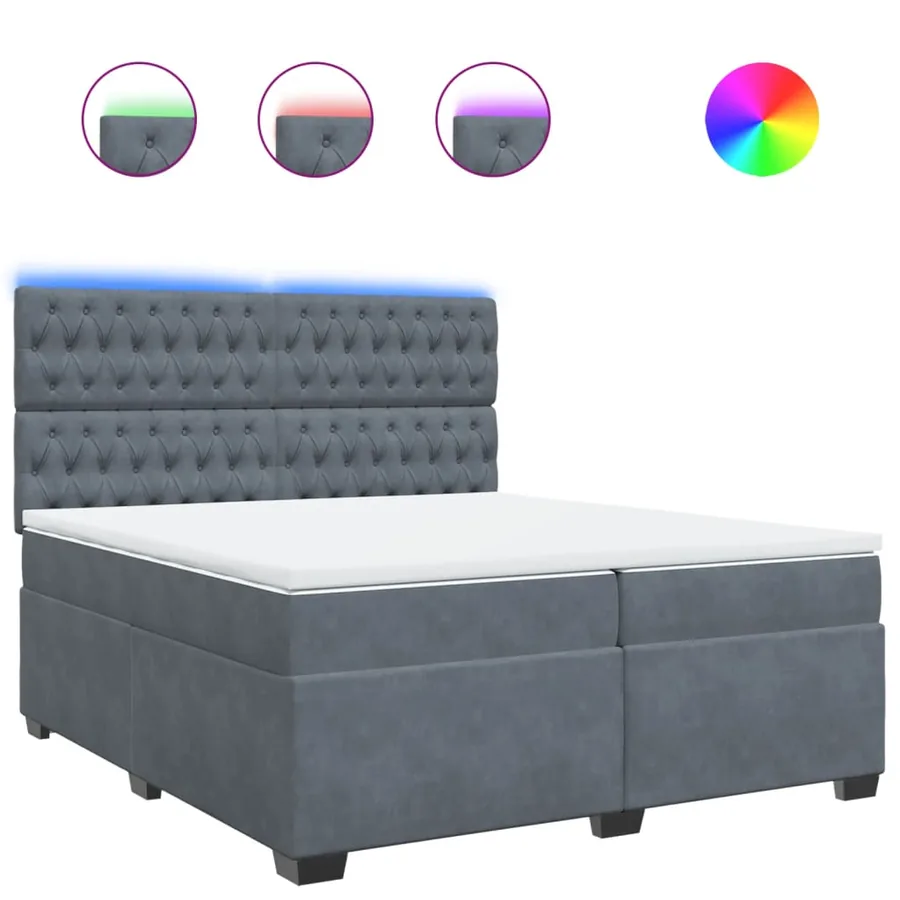 Sommier à lattes de lit et matelas Gris foncé 200x200cm Velours - 2