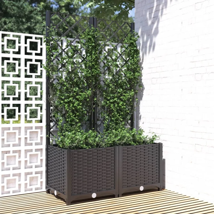Planter with trellis Black 80x40x136 cm PP