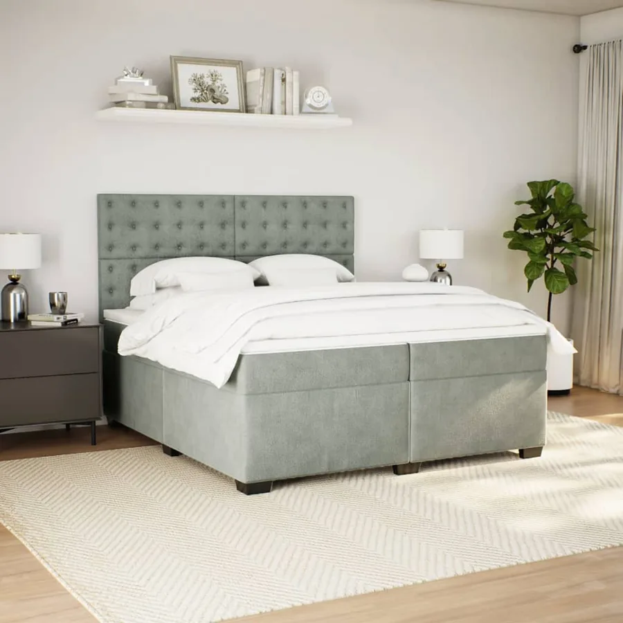 Sommier à lattes de lit et matelas Gris clair 200x200cm Velours - 5