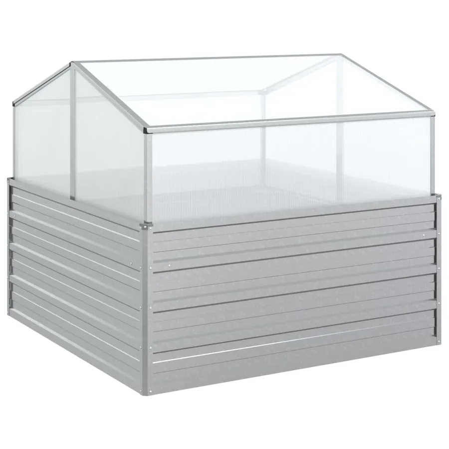 Lit surélevé de jardin avec serre 100x100x85 cm Argenté - 2
