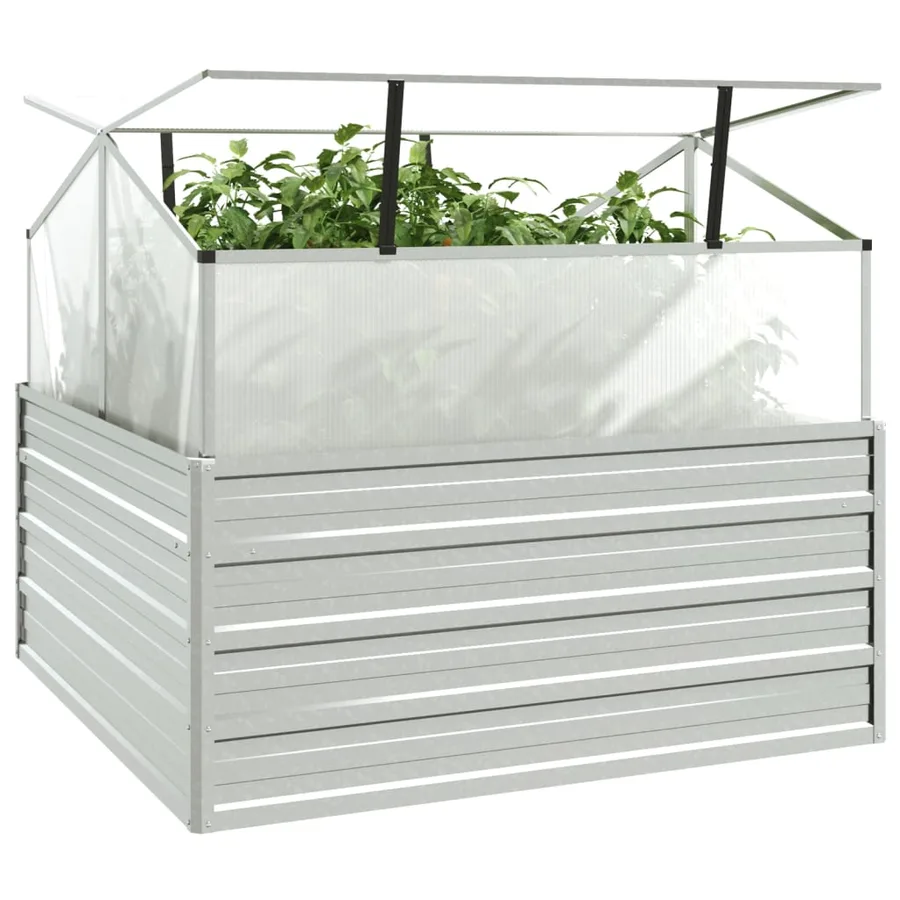 Lit surélevé de jardin avec serre 100x100x85 cm Argenté - 3