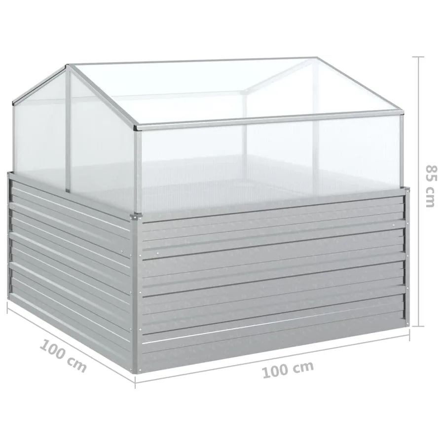 Lit surélevé de jardin avec serre 100x100x85 cm Argenté - 8