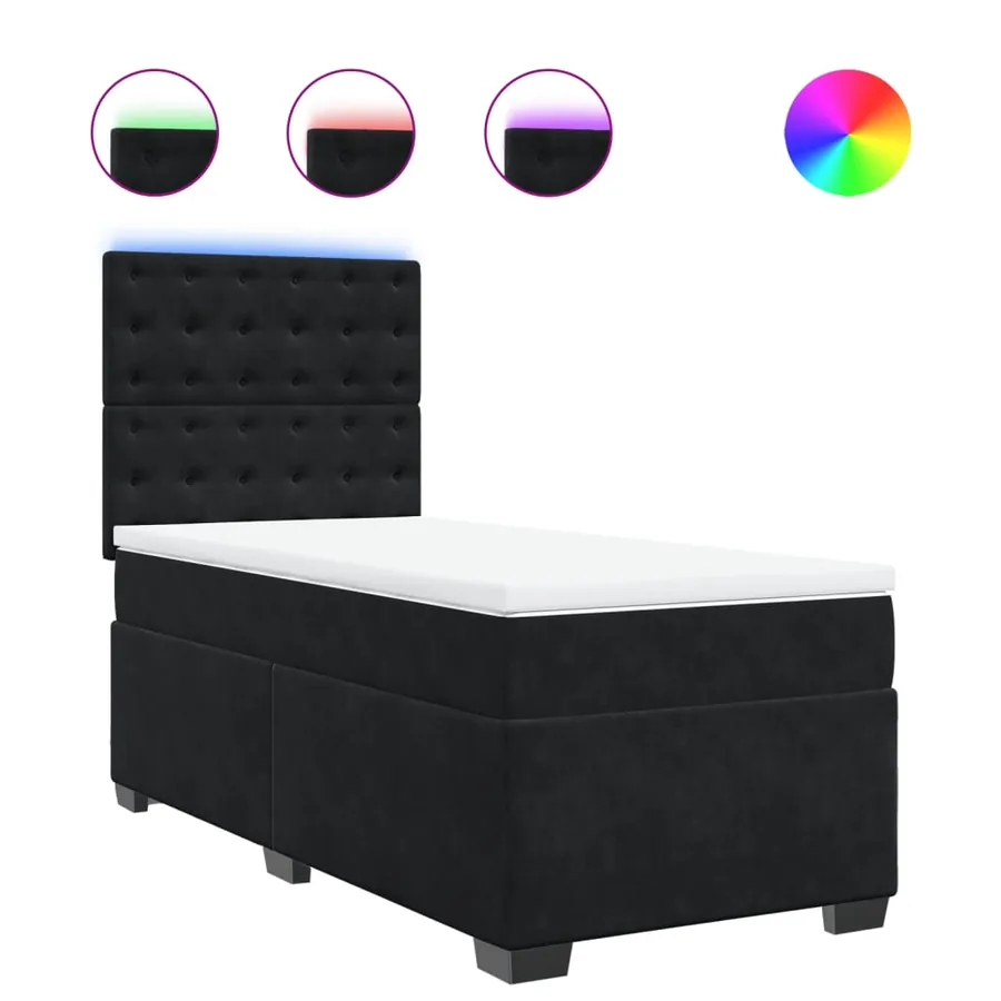 Sommier à lattes de lit avec matelas Noir 100x200 cm Velours - 2