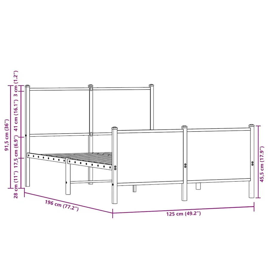 Cadre de lit en métal sans matelas chêne fumé 120x190 cm - 10