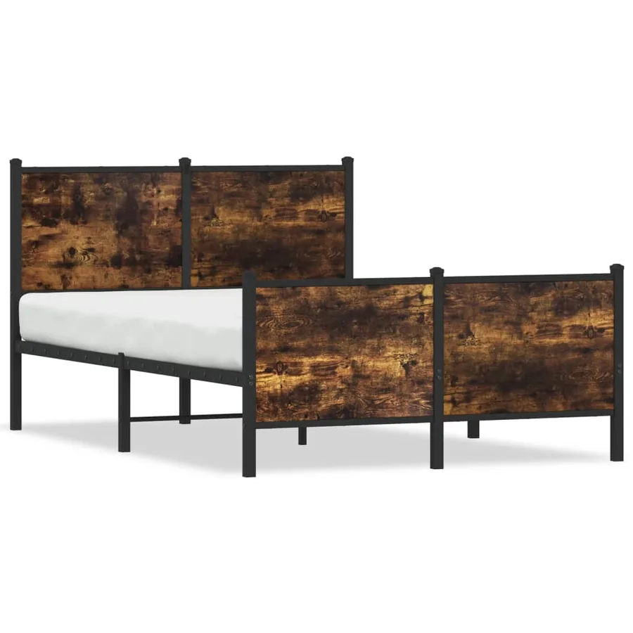 Cadre de lit en métal sans matelas chêne fumé 120x190 cm - 2
