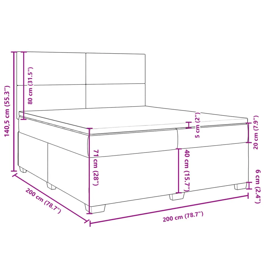 Sommier à lattes de lit et matelas Gris clair 200x200cm Velours - 13