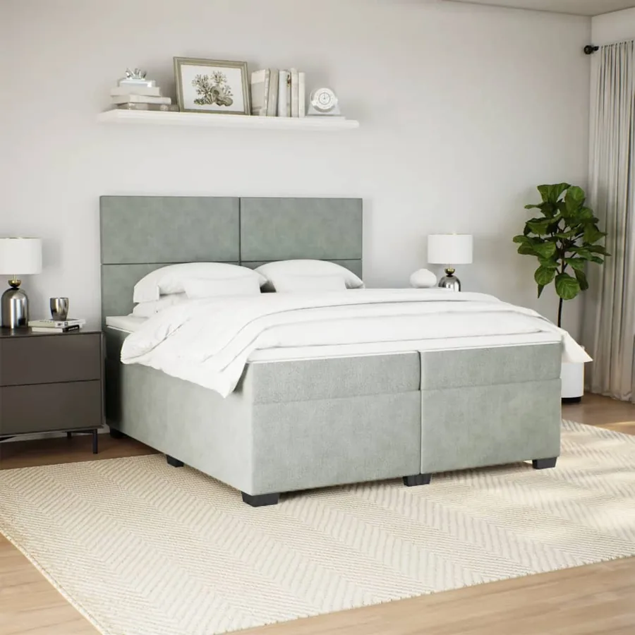 Sommier à lattes de lit et matelas Gris clair 200x200cm Velours - 3