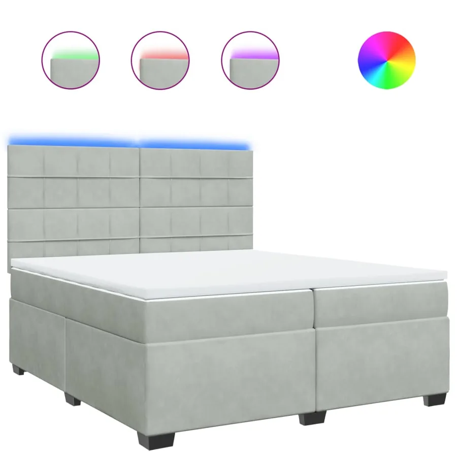 Sommier à lattes de lit et matelas Gris clair 200x200cm Velours - 2