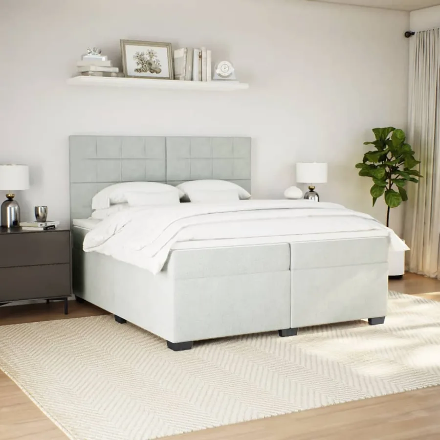 Sommier à lattes de lit et matelas Gris clair 200x200cm Velours - 5
