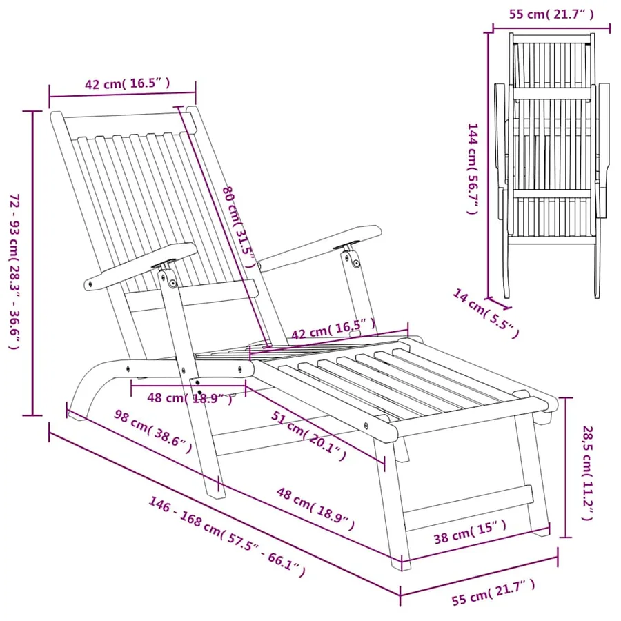 Outdoor sun lounger footstool set of 2 Solid acacia - 7