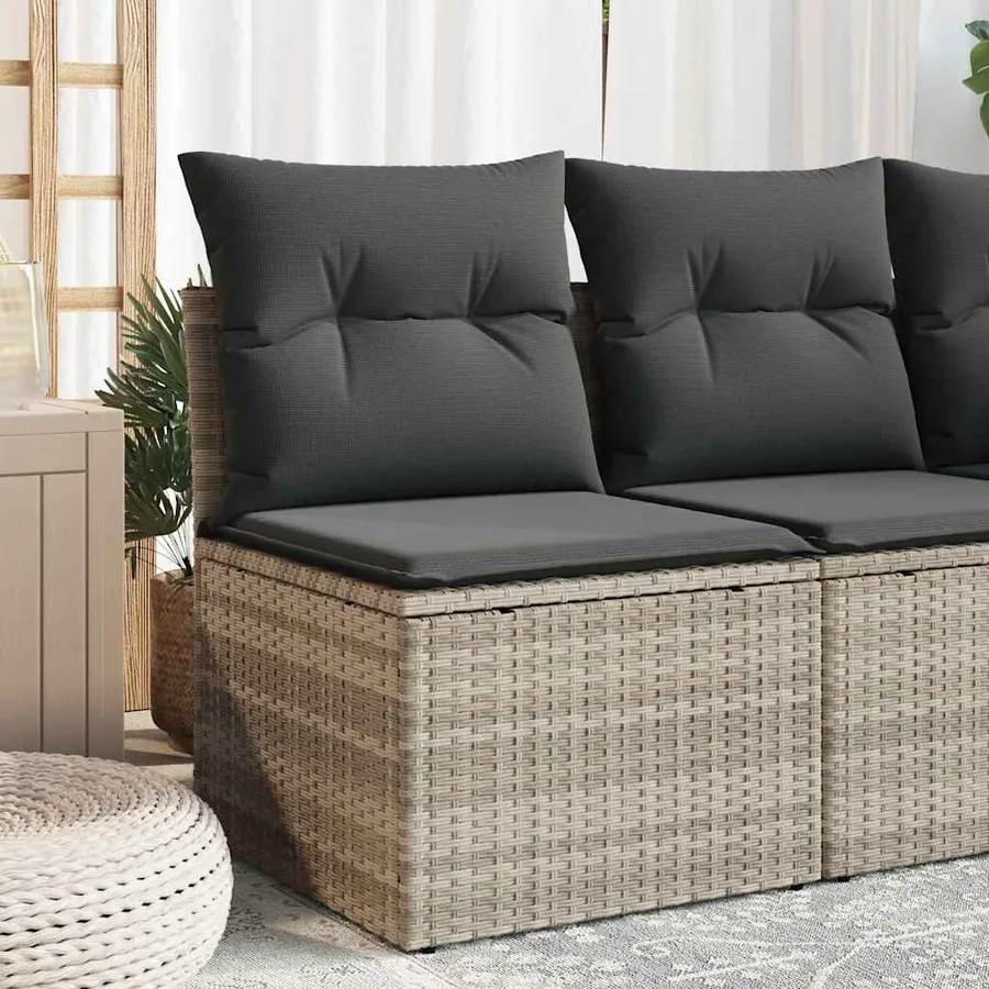 Canapé de jardin sans accoudoirs coussins gris clair poly rotin