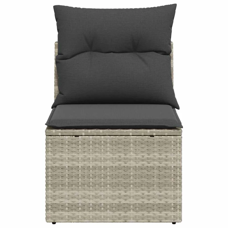 Canapé de jardin sans accoudoirs coussins gris clair poly rotin - 4