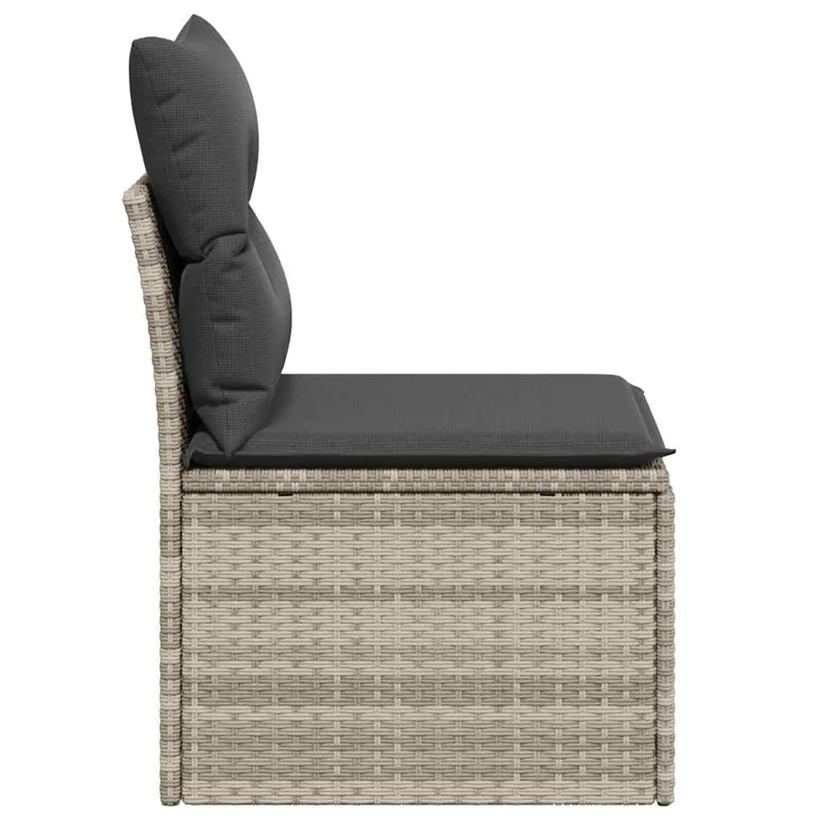 Canapé de jardin sans accoudoirs coussins gris clair poly rotin - 5