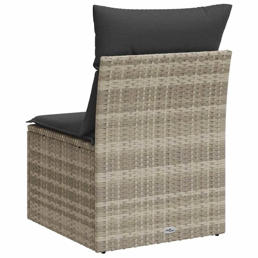 Canapé de jardin sans accoudoirs coussins gris clair poly rotin - 6