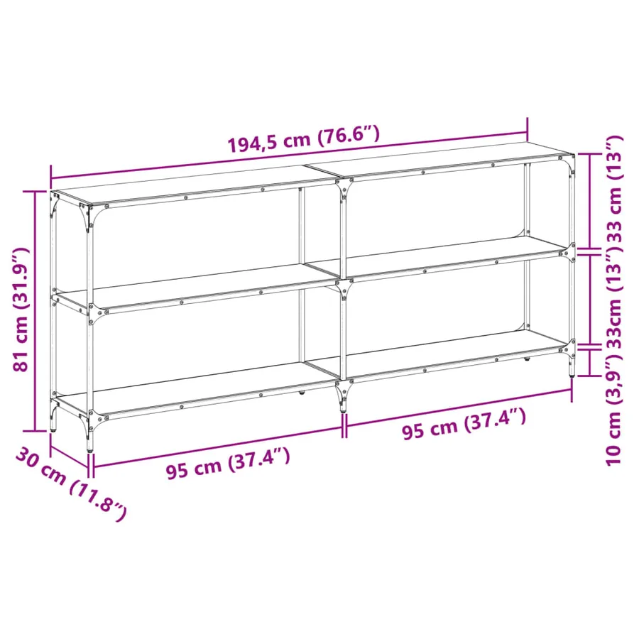 Table console avec dessus en verre transparent 194,5x30x81 cm - 9