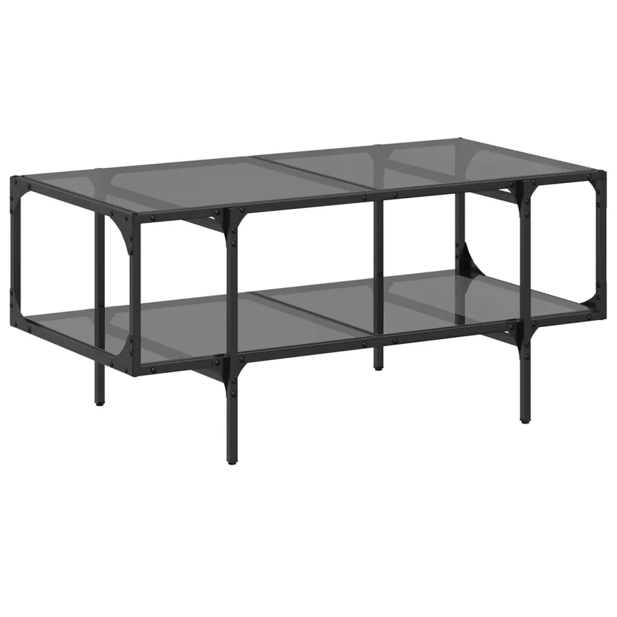 Table basse avec dessus en verre noir 98,5x50x45 cm acier - 2
