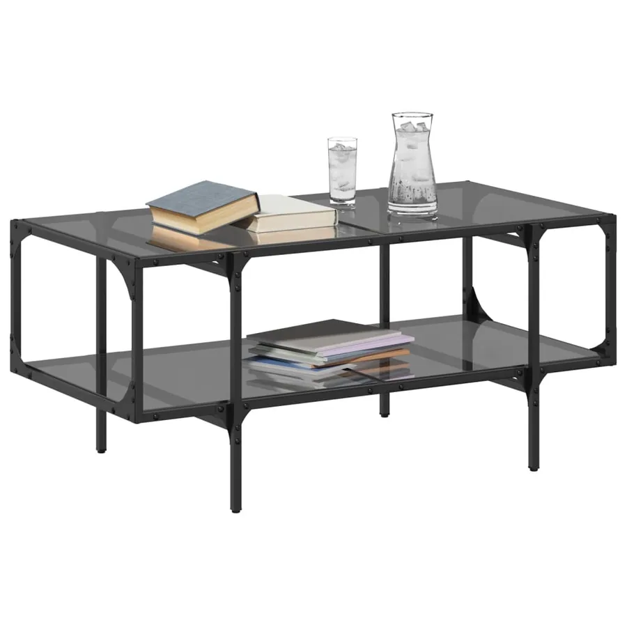 Table basse avec dessus en verre noir 98,5x50x45 cm acier - 3
