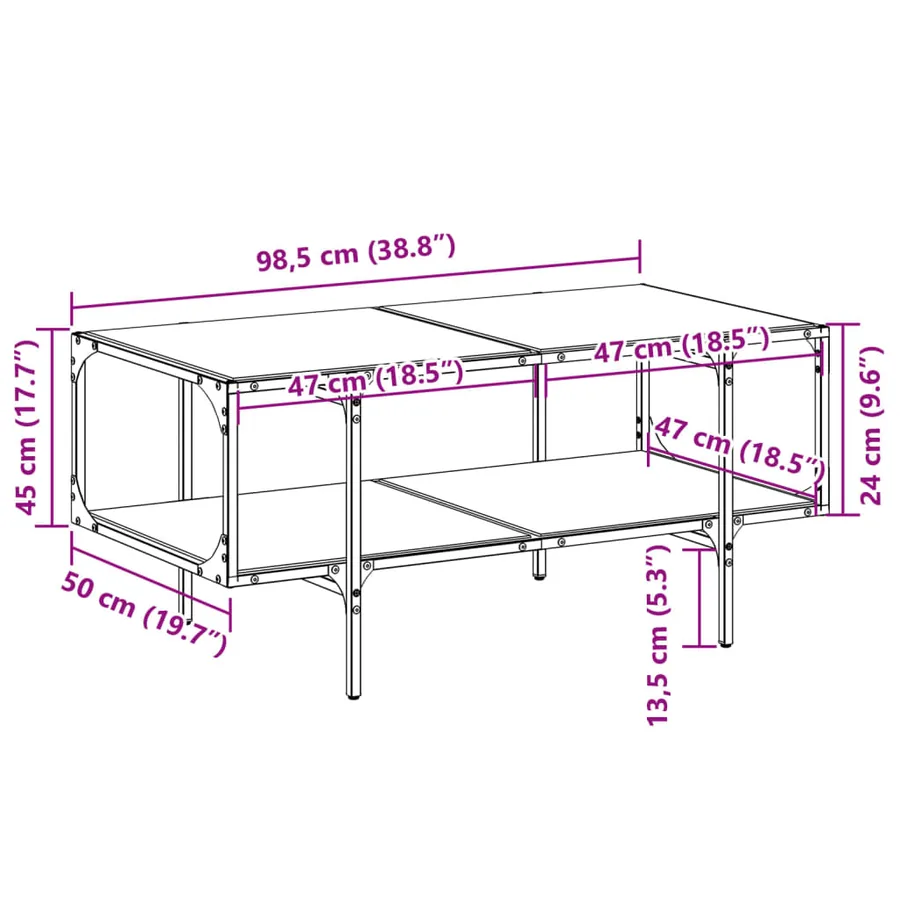 Table basse avec dessus en verre noir 98,5x50x45 cm acier - 9