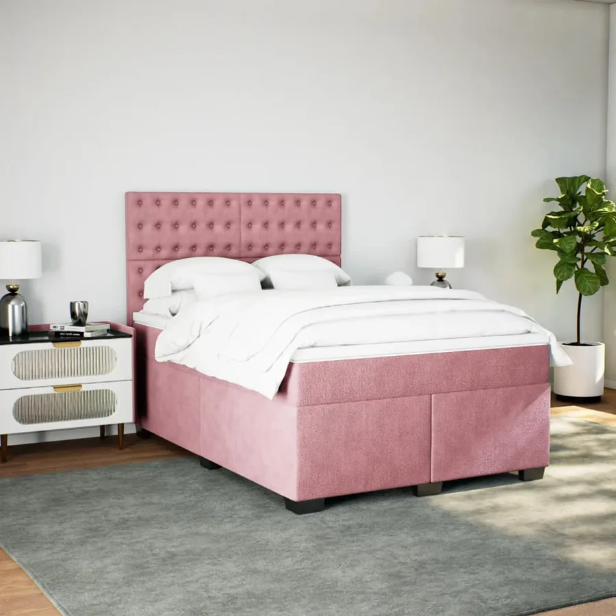 Sommier à lattes de lit avec matelas Rose 140x190 cm Velours - 3