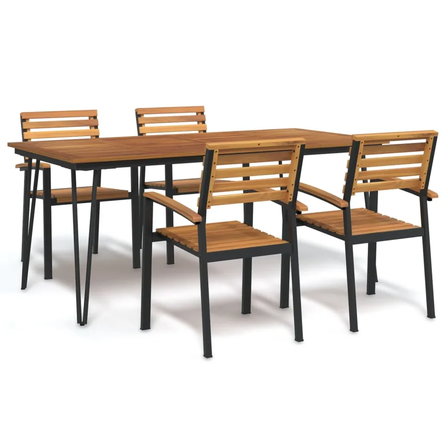 5 pcs garden dining set Solid acacia wood and metal