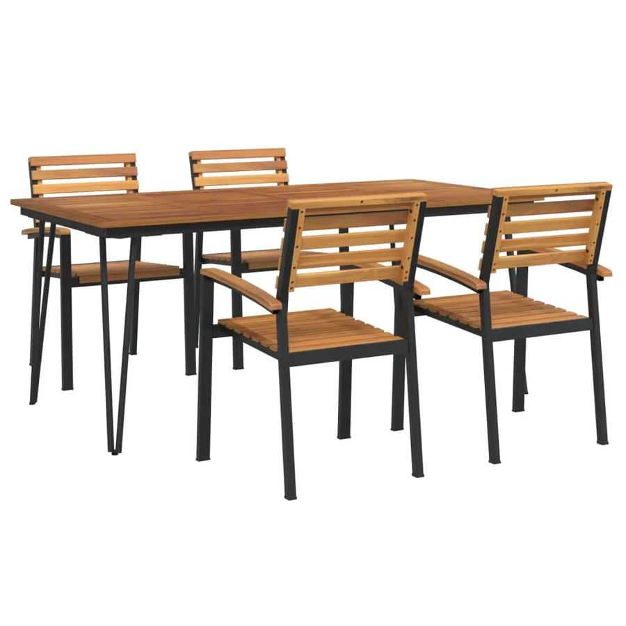 5 pcs garden dining set Solid acacia wood and metal - 2