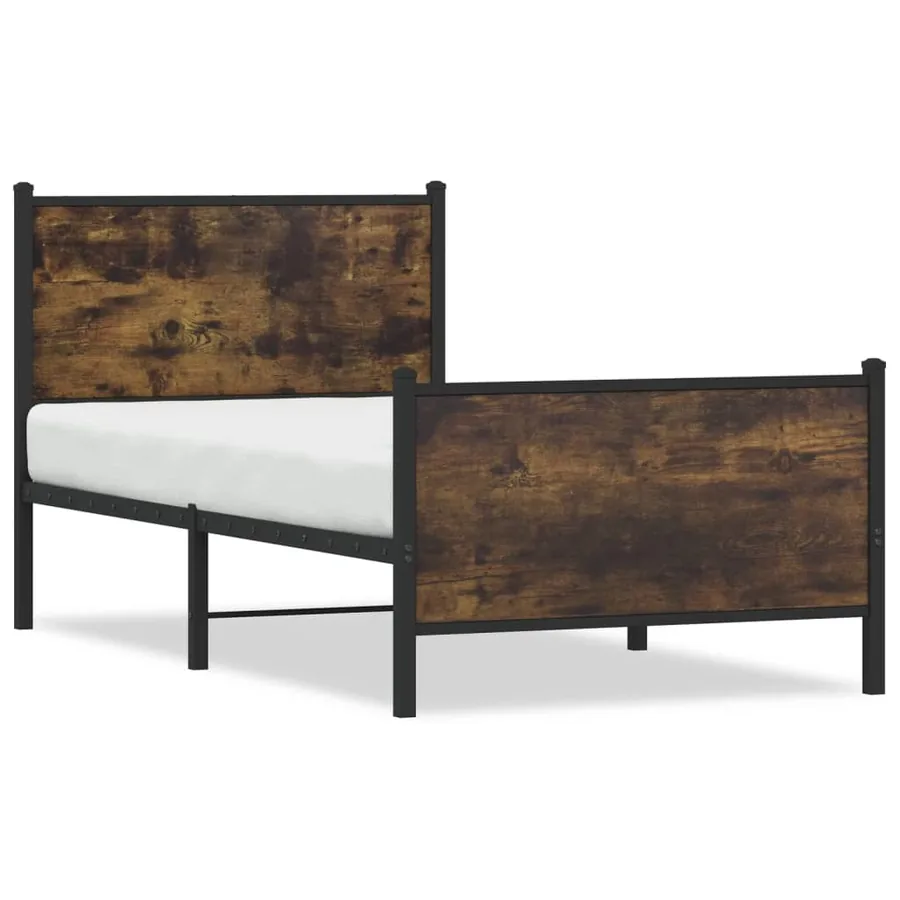 Cadre de lit en métal sans matelas chêne fumé 90x190 cm - 2