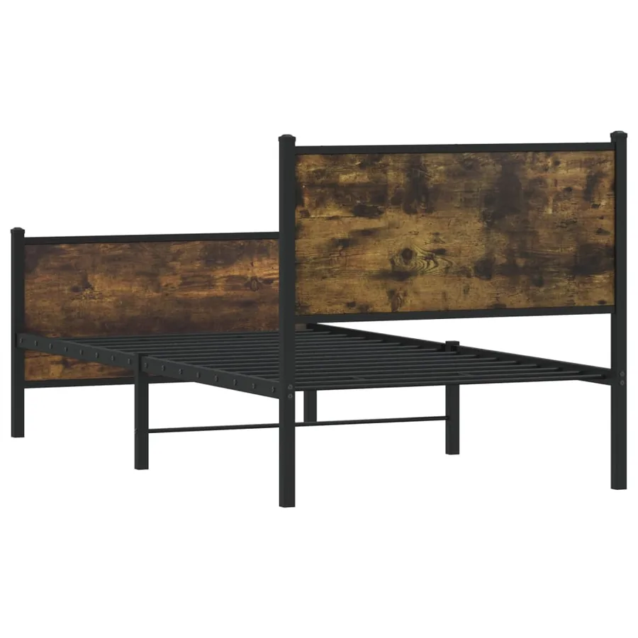 Cadre de lit en métal sans matelas chêne fumé 90x190 cm - 7