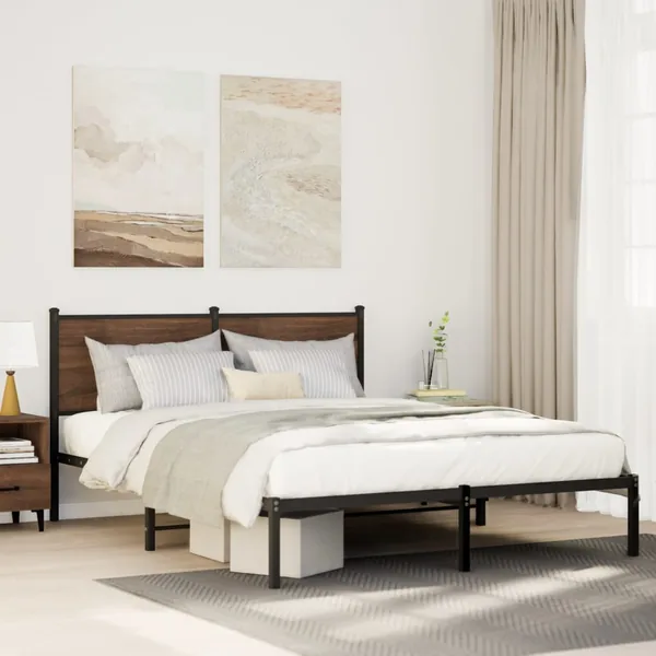 Cadre de lit en métal sans matelas chêne fumé 140x200 cm