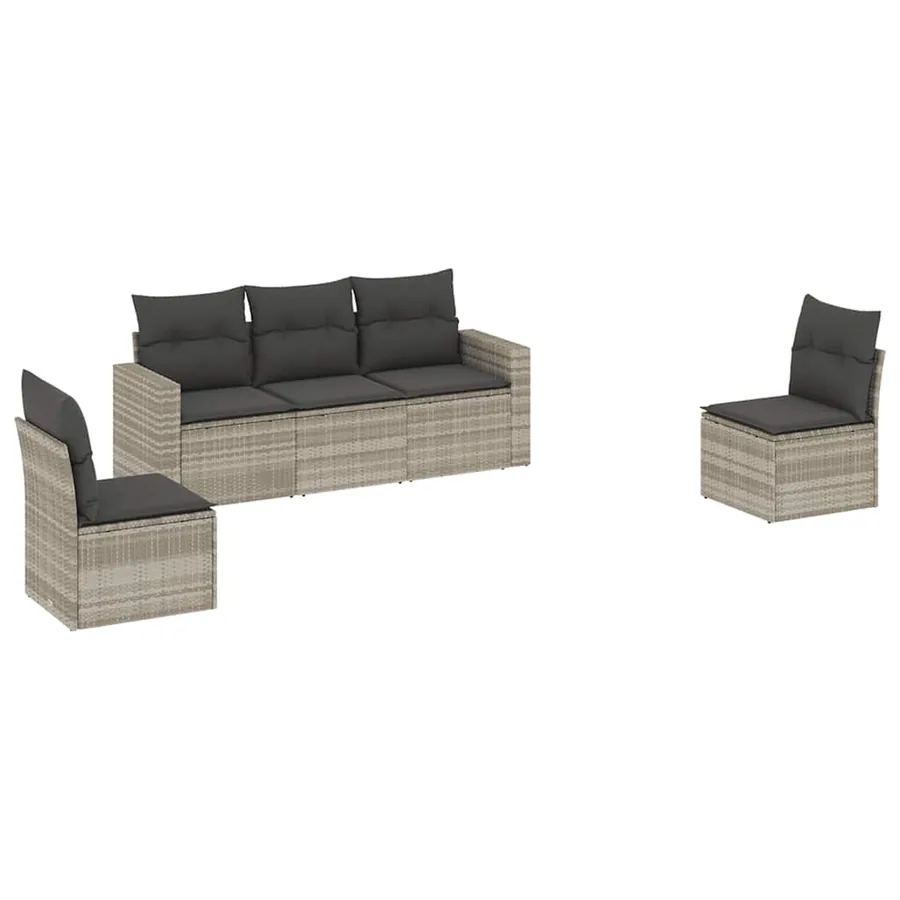 Salon de jardin 5 pcs avec coussins gris clair résine tressée - 2