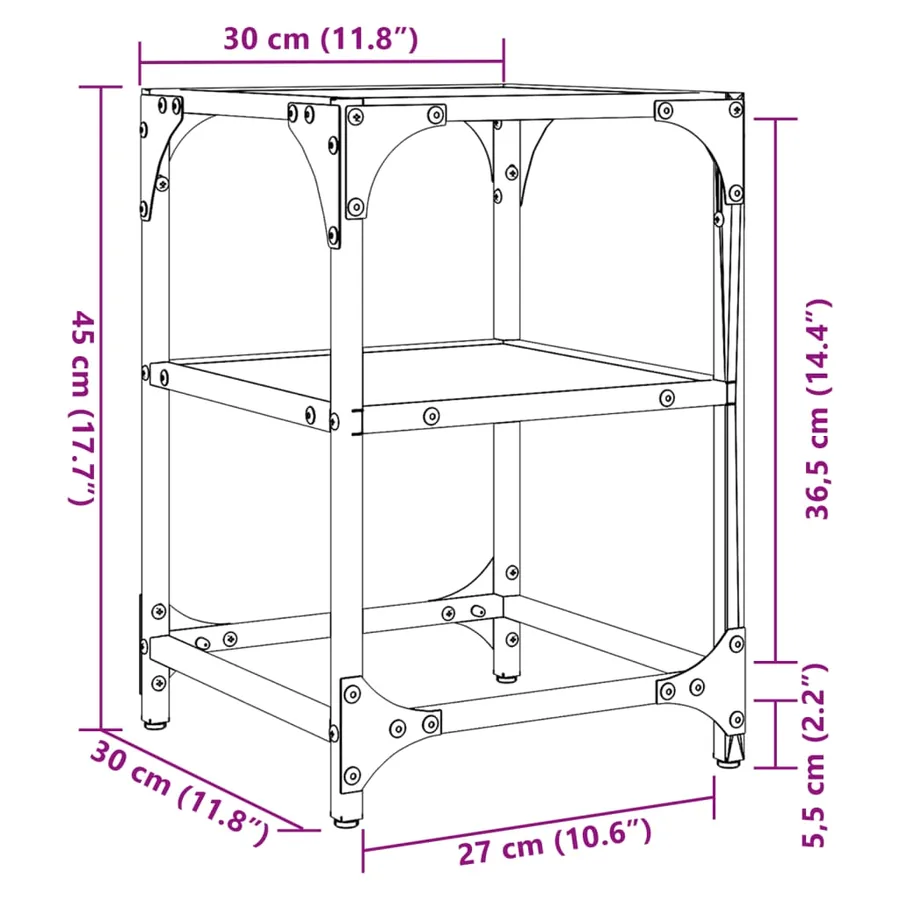 Table basse avec dessus en verre transparent 30x30x45 cm acier - 9