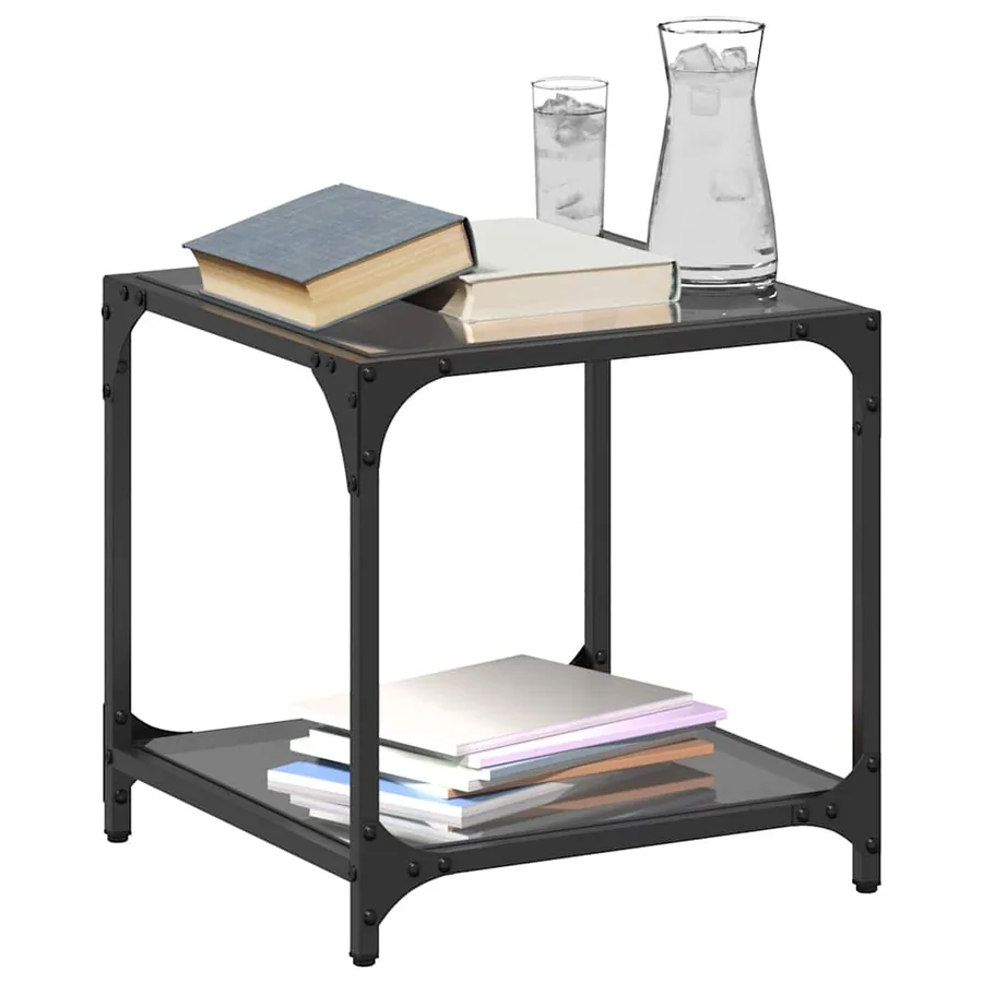 Table basse avec dessus en verre noir 40x40x40 cm acier - 3
