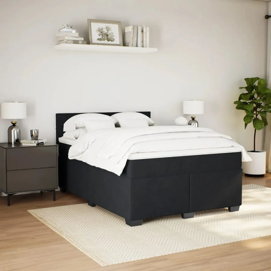 Sommier à lattes de lit avec matelas Noir 140x190 cm Velours - 3
