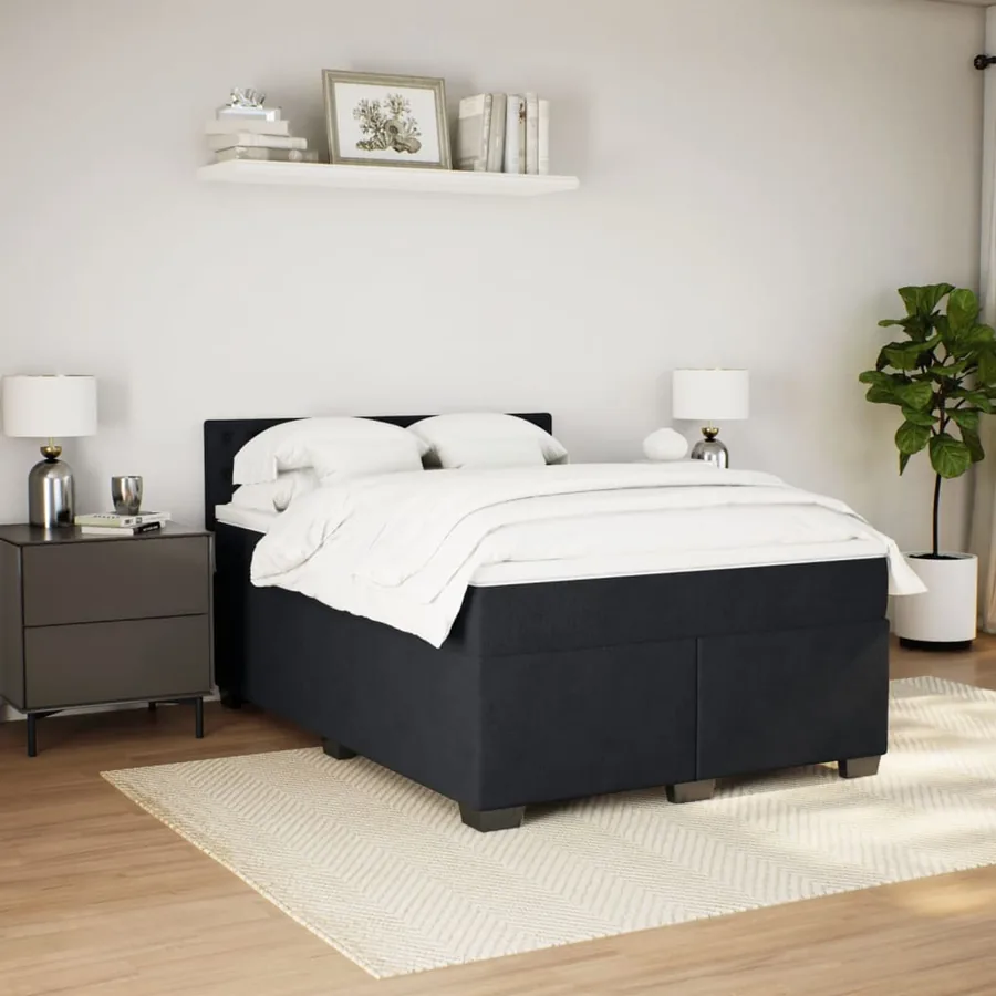 Sommier à lattes de lit avec matelas Noir 140x190 cm Velours - 5