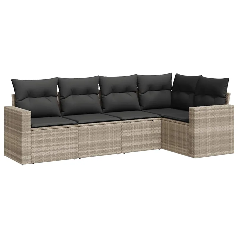 Salon de jardin 5 pcs avec coussins gris clair résine tressée - 2