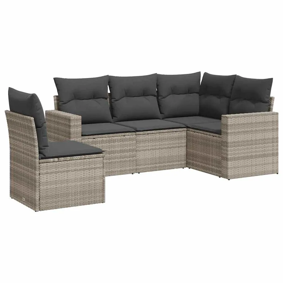 Salon de jardin 5 pcs avec coussins gris clair résine tressée - 2