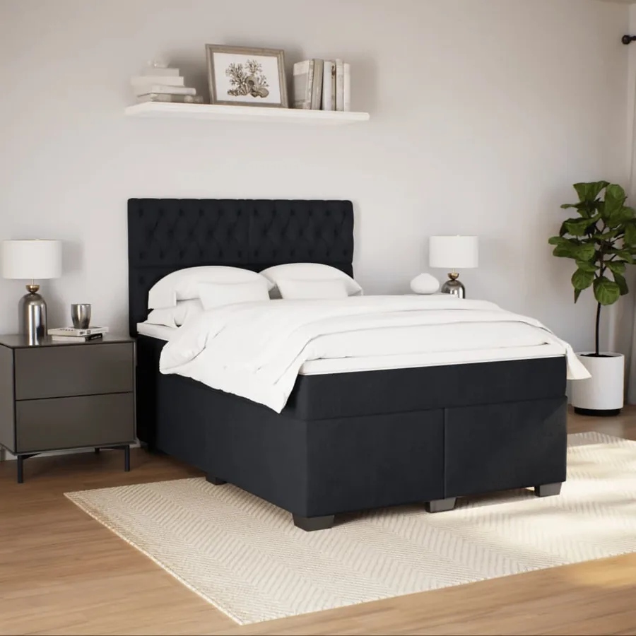 Sommier à lattes de lit avec matelas Noir 140x190 cm Velours - 3