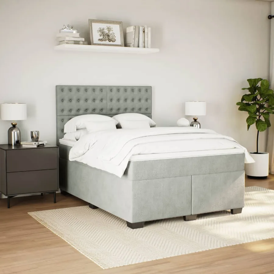 Sommier à lattes de lit et matelas Gris clair 140x190cm Velours - 4