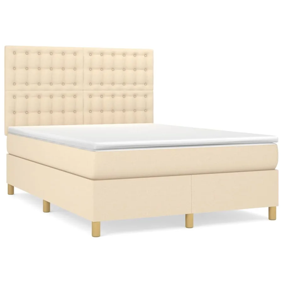 Sommier à lattes de lit avec matelas Crème 140x190 cm Tissu - 2