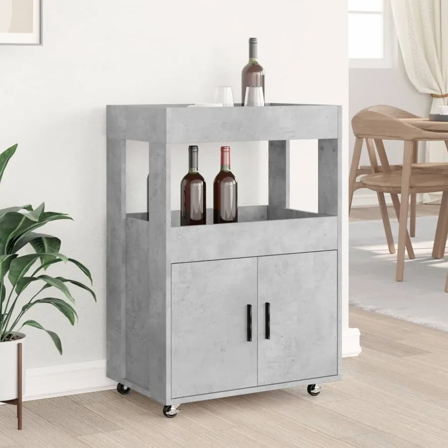 Chariot de bar gris béton 60x39,5x89 cm bois d'ingénierie - 3