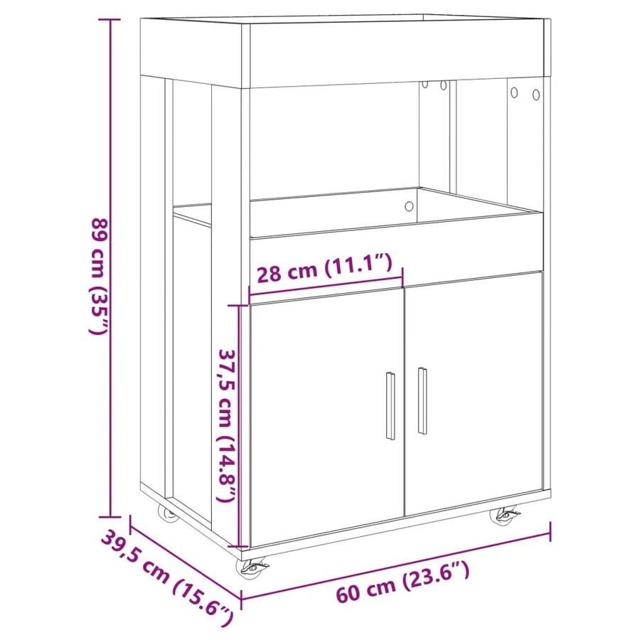 Chariot de bar gris béton 60x39,5x89 cm bois d'ingénierie - 9
