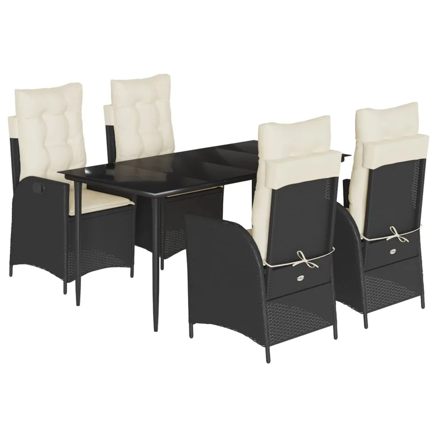 Ensemble à manger de jardin coussins 5pcs Noir Résine tressée - 2