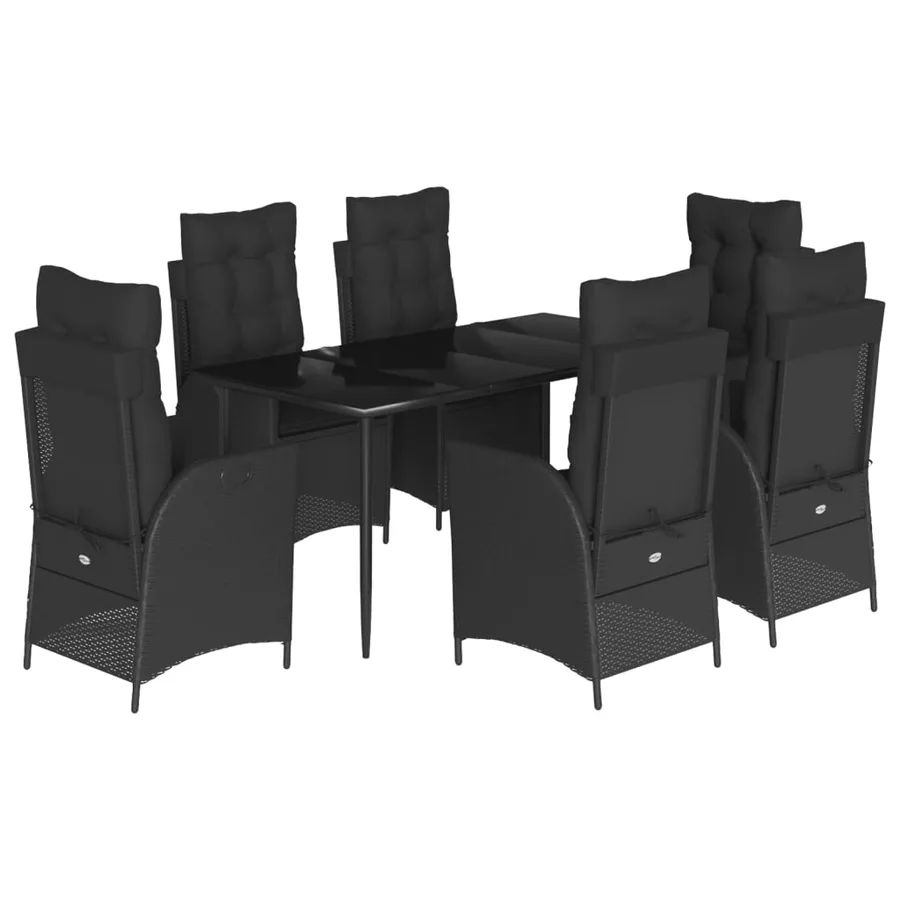 Ensemble à manger de jardin coussins 7pcs Noir Résine tressée - 2