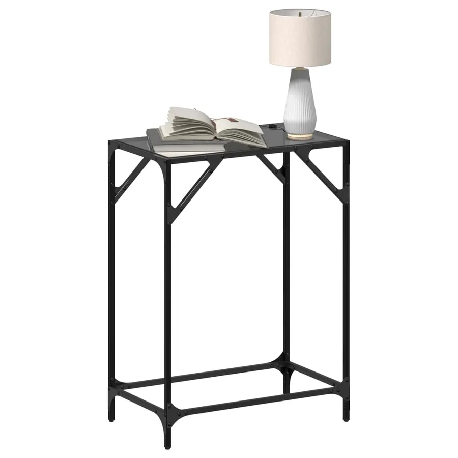 Table console avec dessus en verre noir 60x35x81 cm acier - 3